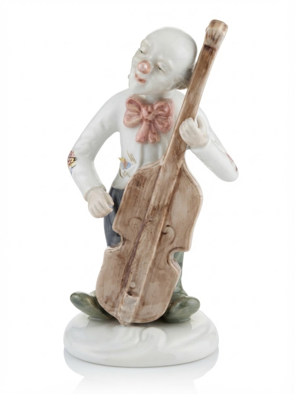 Agostinho Domingos Portugal Hand Painted Porcelain Clown playing the cello.